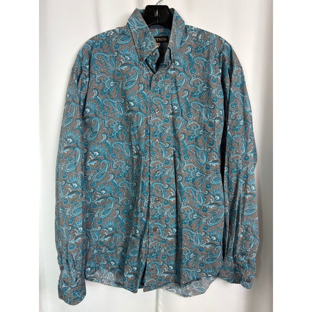 Stetson Western Blue Grey Paisley Cotton Button Down Business Casual Shirt